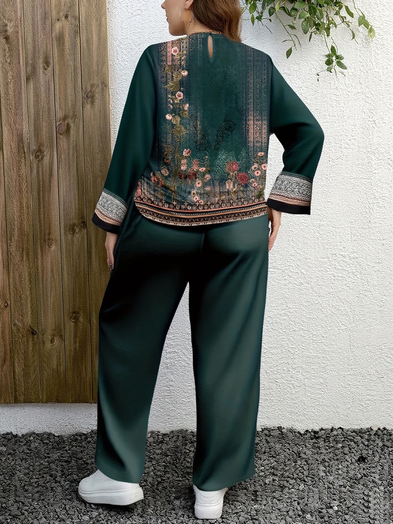 Plus-Size Vintage Print Two-Piece Set