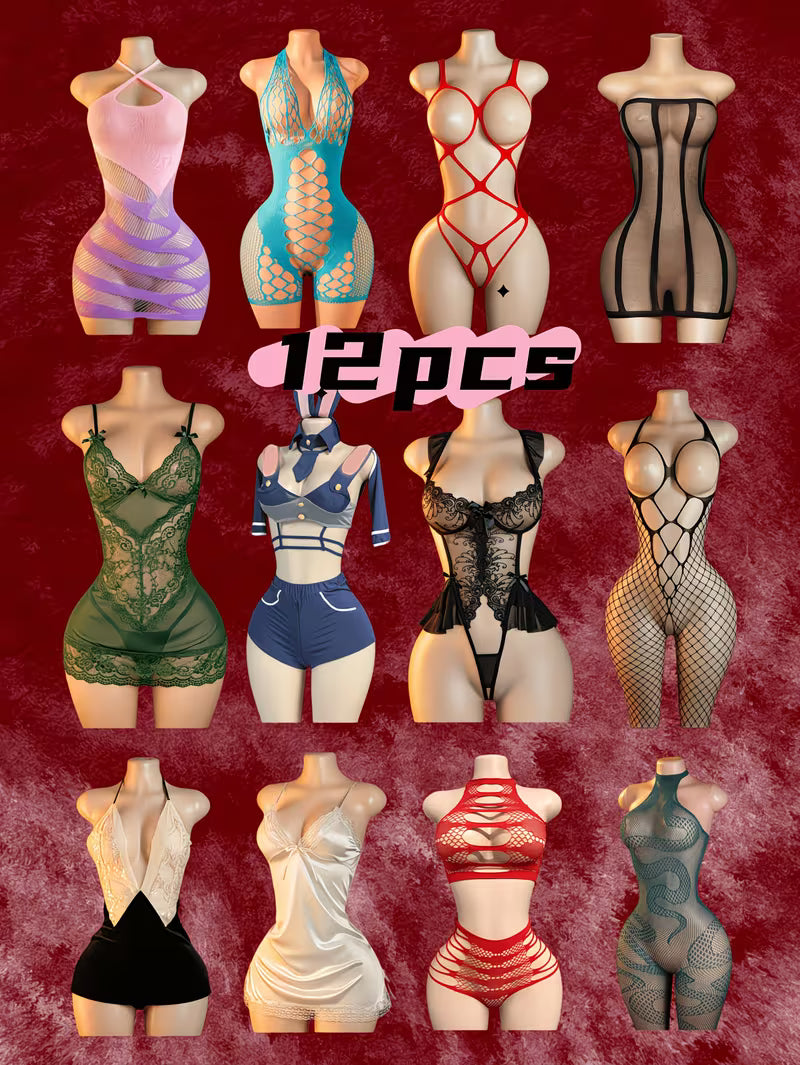 Elegant Lace & Fishnet Bodysuit Set