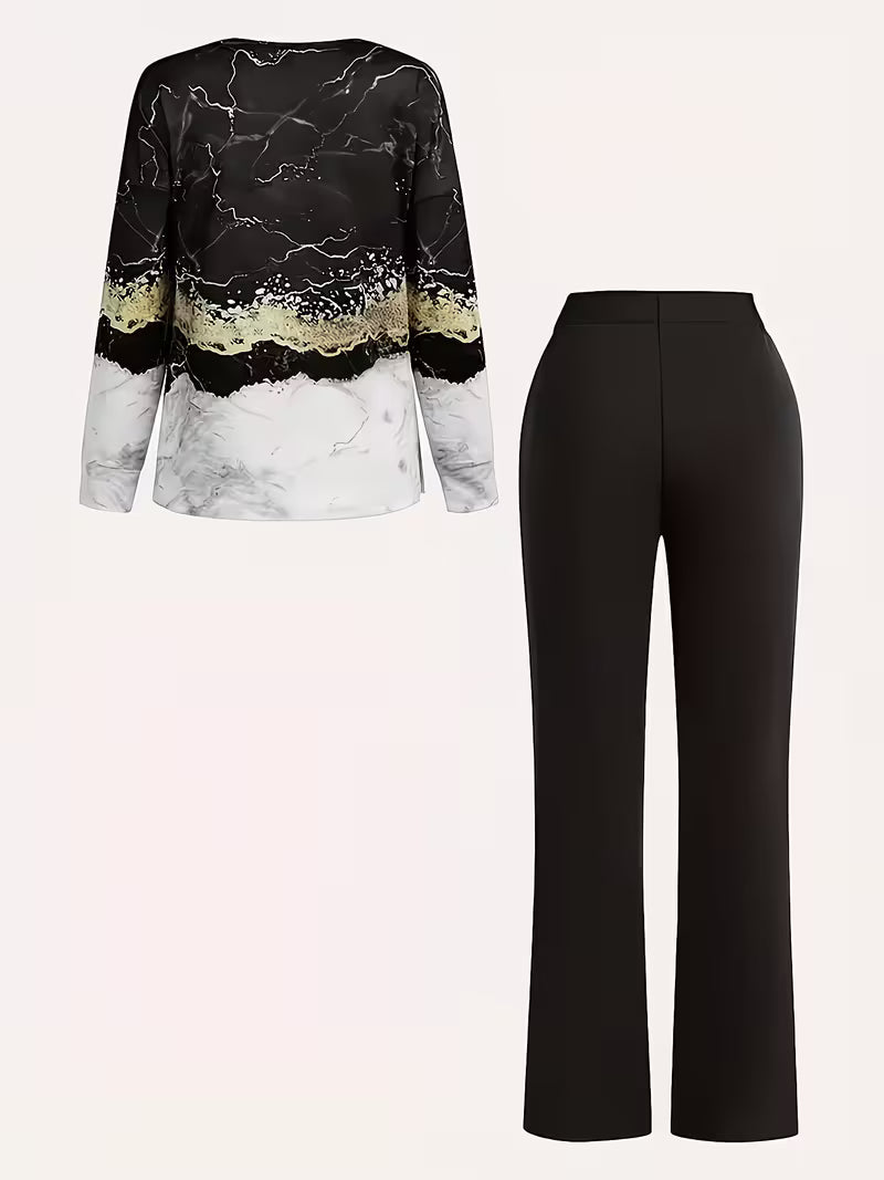 Premium V-Neck Printed Co-Ord Set – Elegant 2PCS Outfit