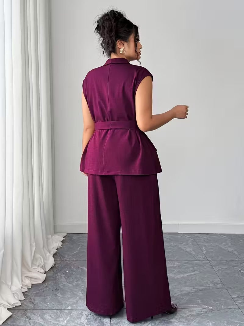 Power Style Plus Size Vest & Wide-Leg Pants Set for Work & Beyond