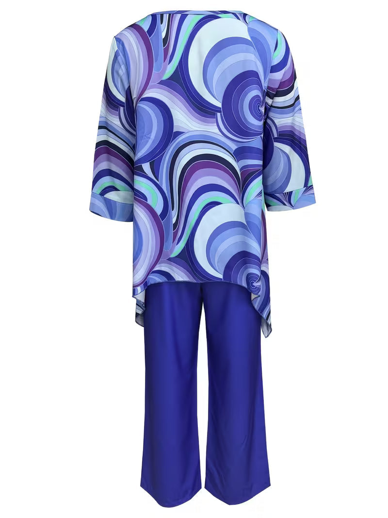 Women’s Fashion Printed Round Neck Two-Piece Set