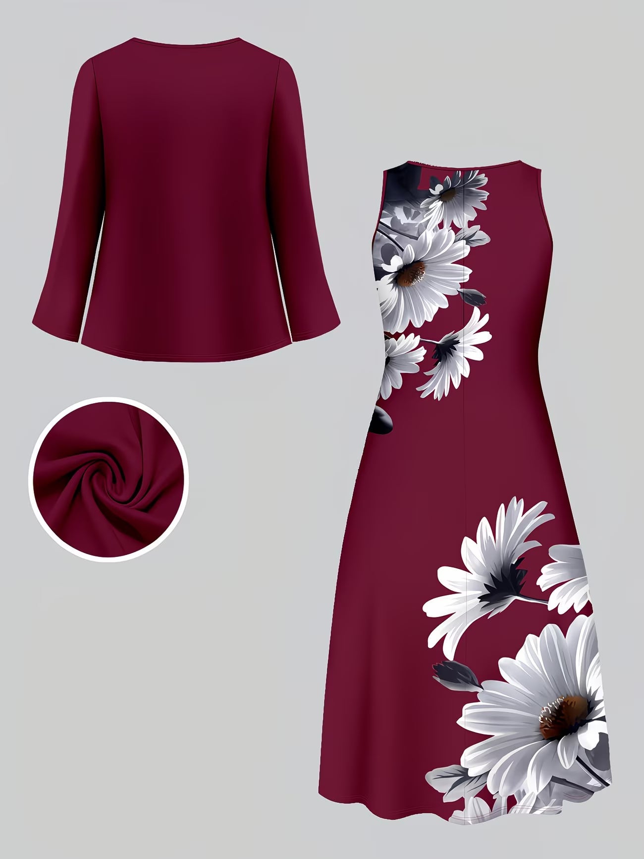 Floral Breeze Layered Dress Set with Jacket