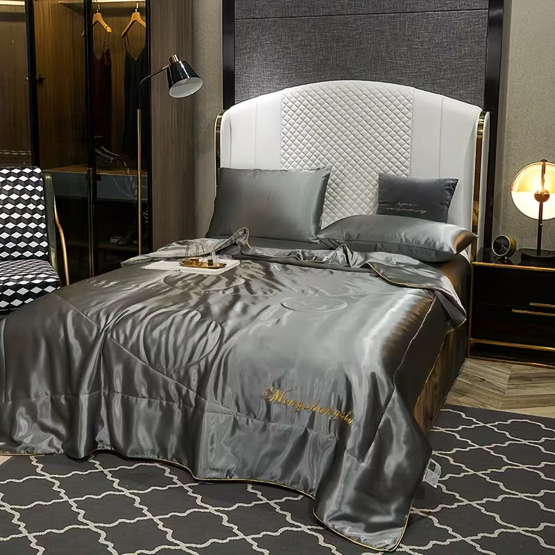 Luxury Solid Color Embroidered Comforter Set – Ultra Soft Breathable Cooling Bedding