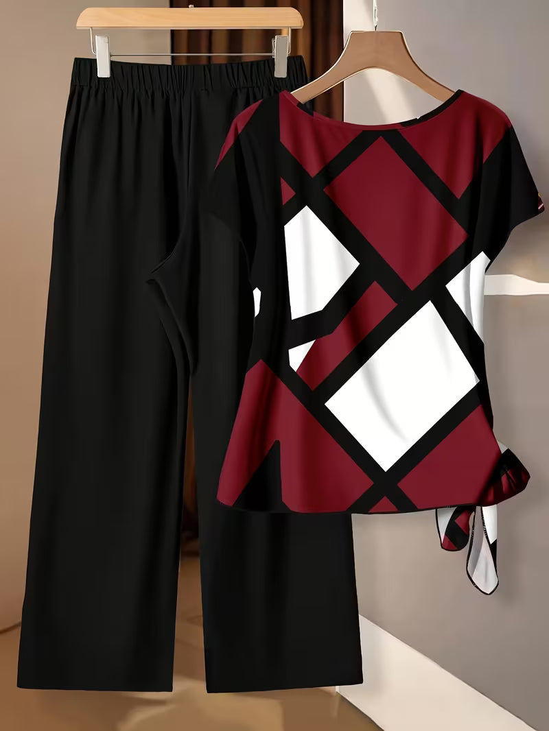 Artistic Vintage Print Two-Piece Outfit
