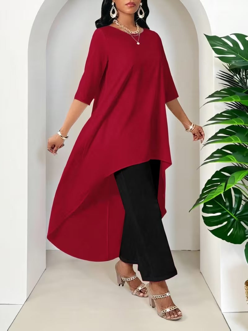 Graceful Plus Size Loose Fit Tunic with Irregular Hem Design