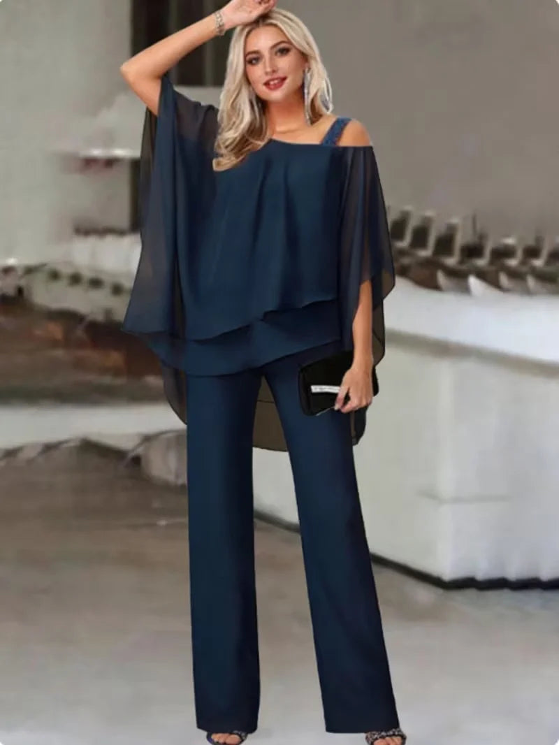 Off-Shoulder Top & Wide-Leg Pants Set for Women