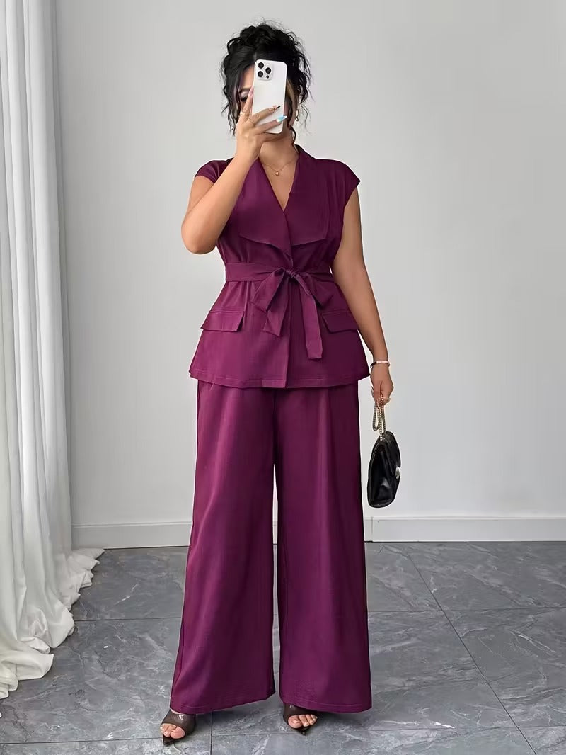 Power Style Plus Size Vest & Wide-Leg Pants Set for Work & Beyond