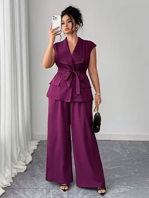 Power Style Plus Size Vest & Wide-Leg Pants Set for Work & Beyond