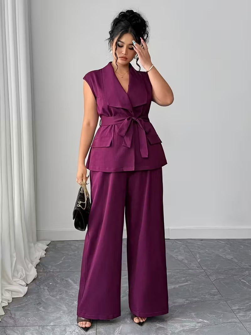 Power Style Plus Size Vest & Wide-Leg Pants Set for Work & Beyond