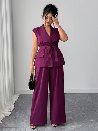 Power Style Plus Size Vest & Wide-Leg Pants Set for Work & Beyond