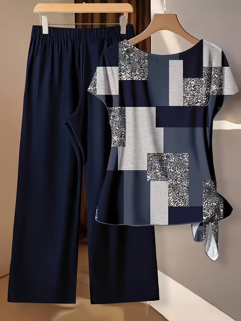 Artistic Vintage Print Two-Piece Outfit