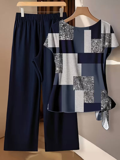 Artistic Vintage Print Two-Piece Outfit
