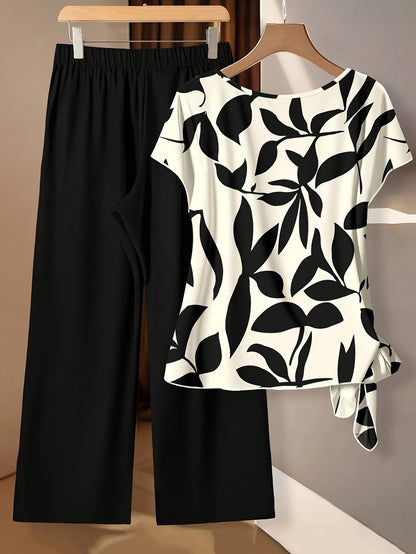 Artistic Vintage Print Two-Piece Outfit