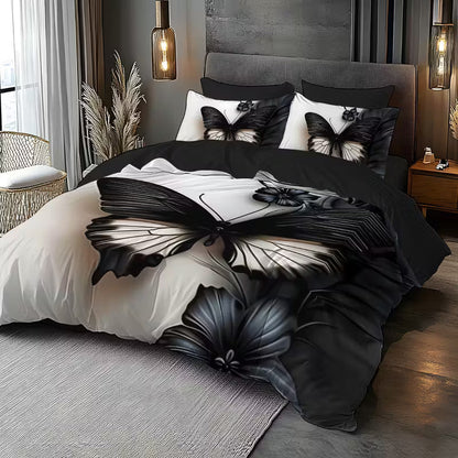 Luxury Dark Butterfly Digital Print Duvet Cover Set – Soft Brushed Polyester Bedding