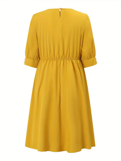 Elegant Korean Style Pleated A-Line Knee Length Dress