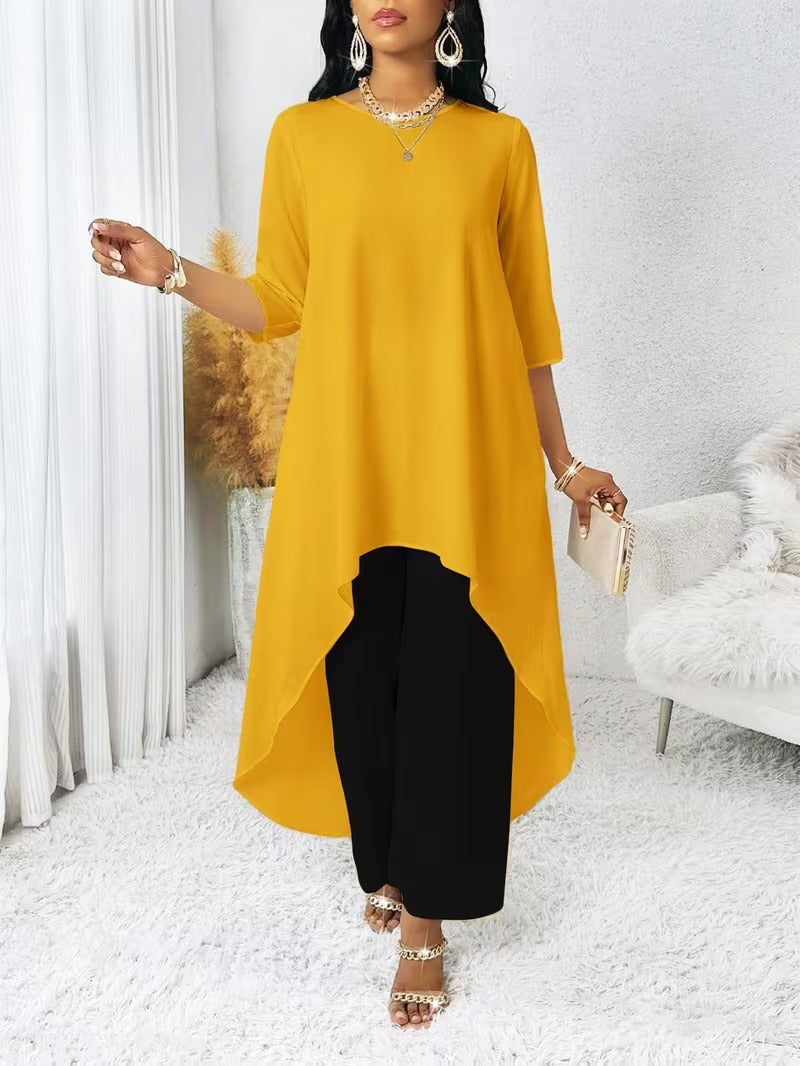 Graceful Plus Size Loose Fit Tunic with Irregular Hem Design