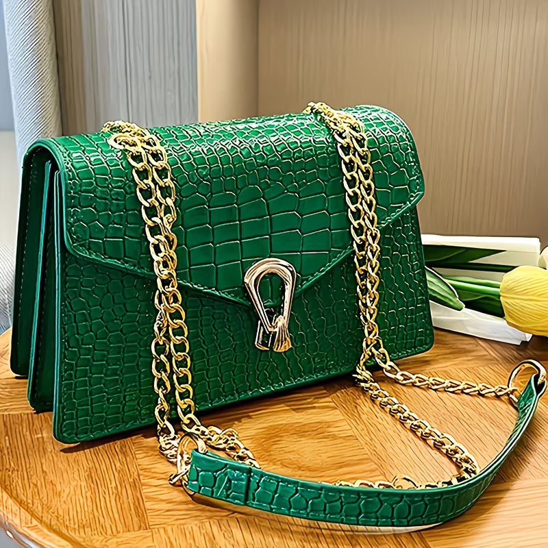 Pink Snake Print & Black Croc Crossbody Bag