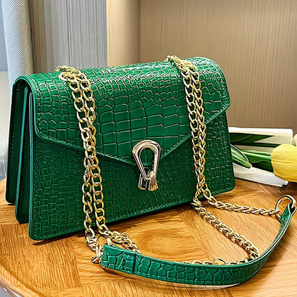 Pink Snake Print & Black Croc Crossbody Bag