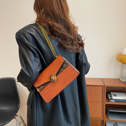 Vintage Crocodile Print Crossbody Bag