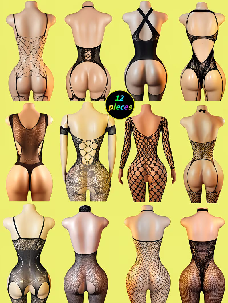 Elegant Lace & Fishnet Bodysuit Set