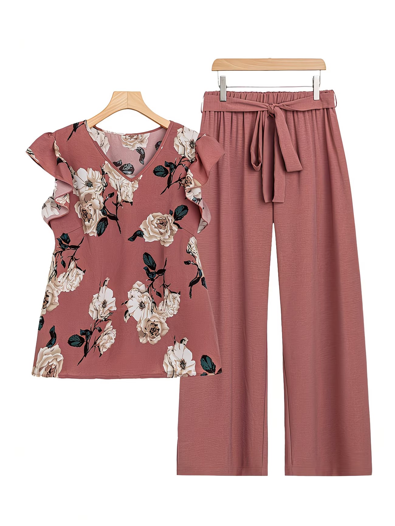 Paisley Elegance V-Neck Pleated Co-Ord Set