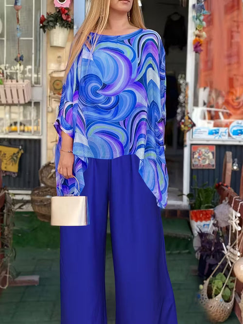 Women’s Fashion Printed Round Neck Two-Piece Set