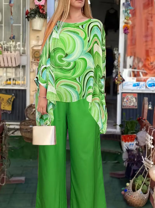 Women’s Fashion Printed Round Neck Two-Piece Set