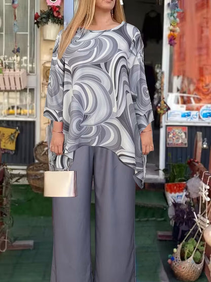 Women’s Fashion Printed Round Neck Two-Piece Set
