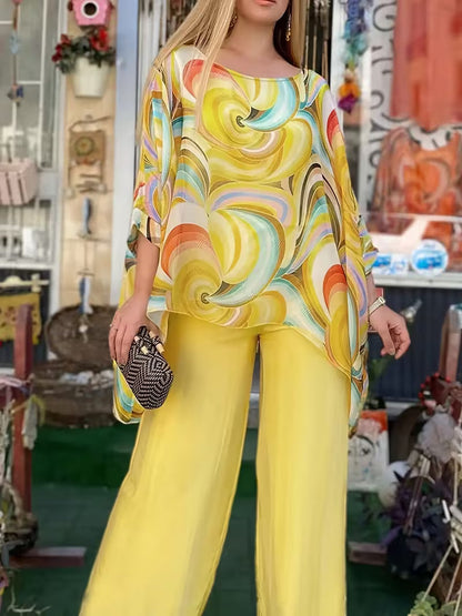 Women’s Fashion Printed Round Neck Two-Piece Set