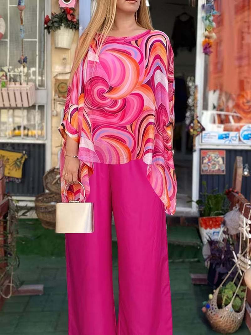 Women’s Fashion Printed Round Neck Two-Piece Set
