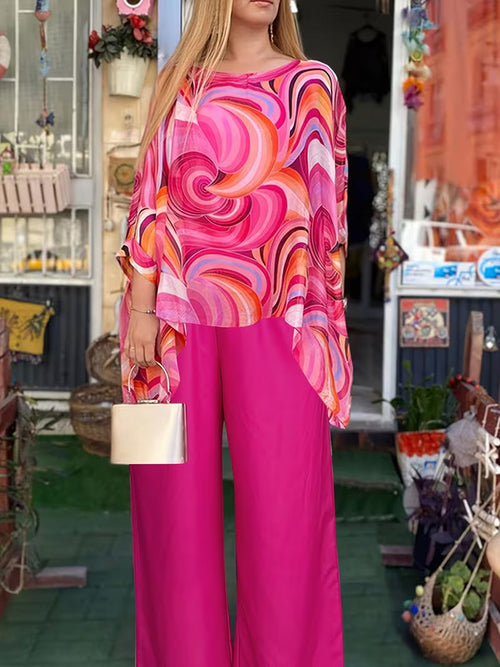 Women’s Fashion Printed Round Neck Two-Piece Set