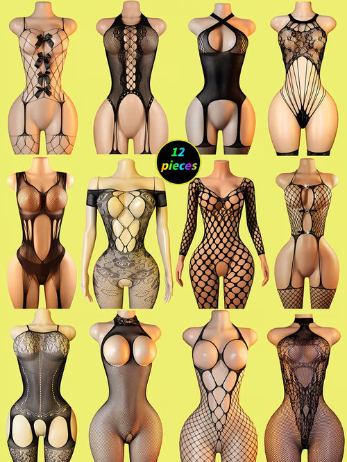 Elegant Lace & Fishnet Bodysuit Set