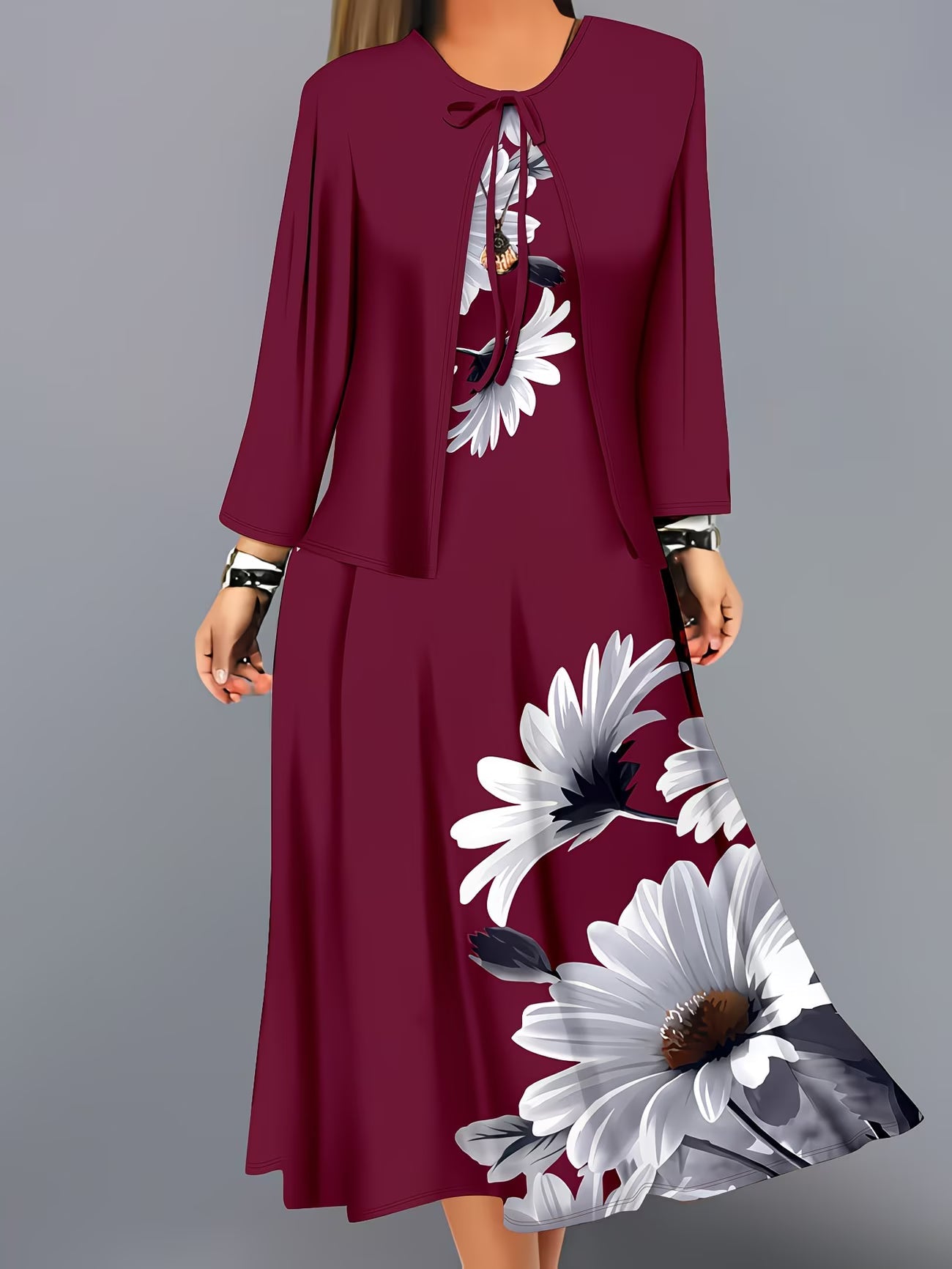 Floral Breeze Layered Dress Set with Jacket