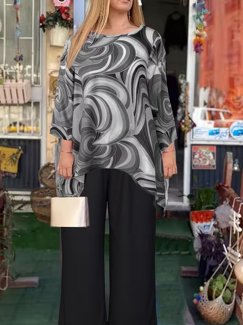 Women’s Fashion Printed Round Neck Two-Piece Set