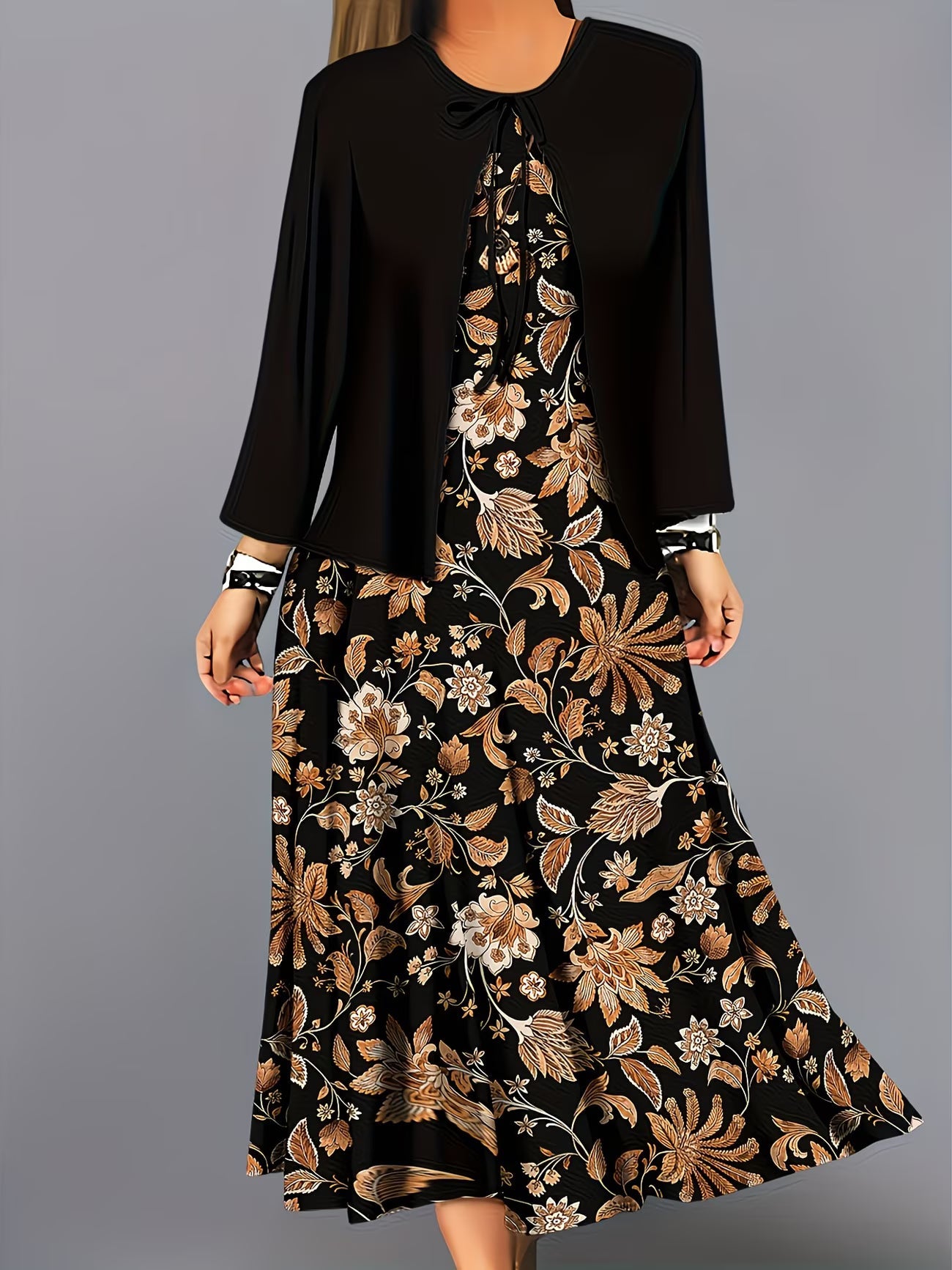 Floral Breeze Layered Dress Set with Jacket