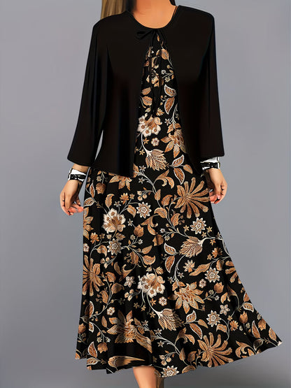 Floral Breeze Layered Dress Set with Jacket