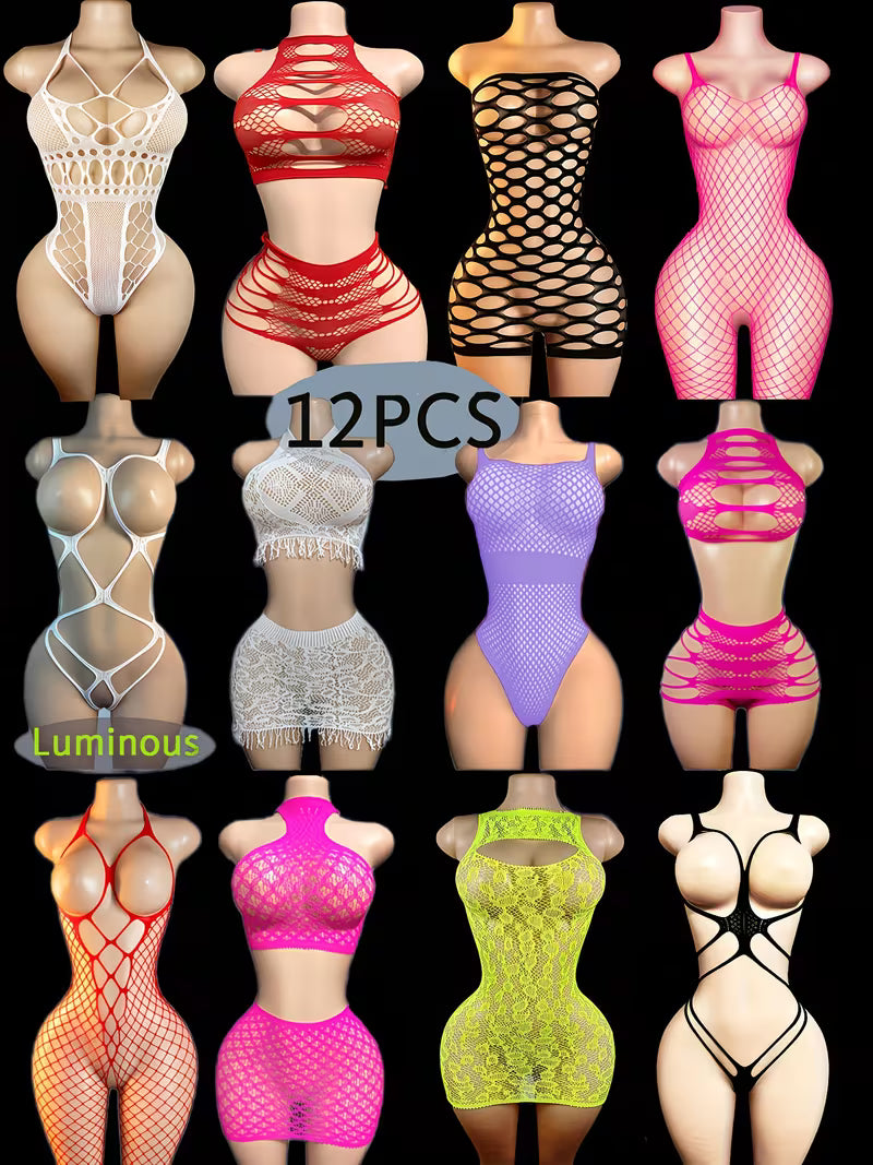 Elegant Lace & Fishnet Bodysuit Set