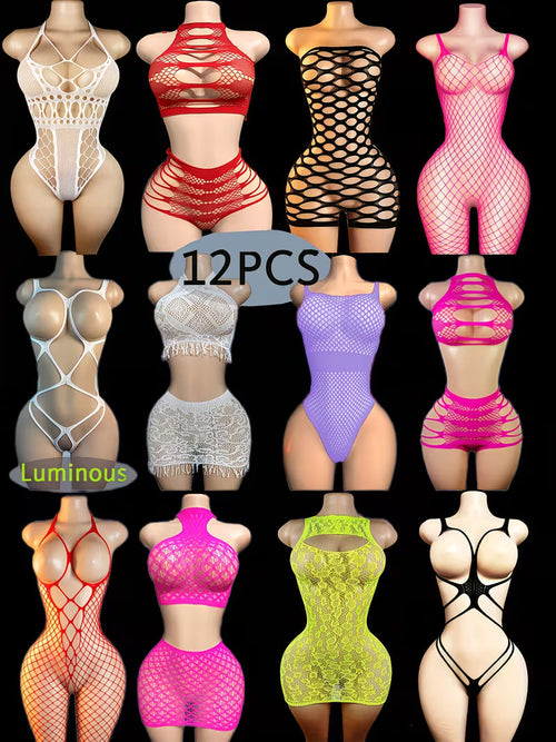 Elegant Lace & Fishnet Bodysuit Set