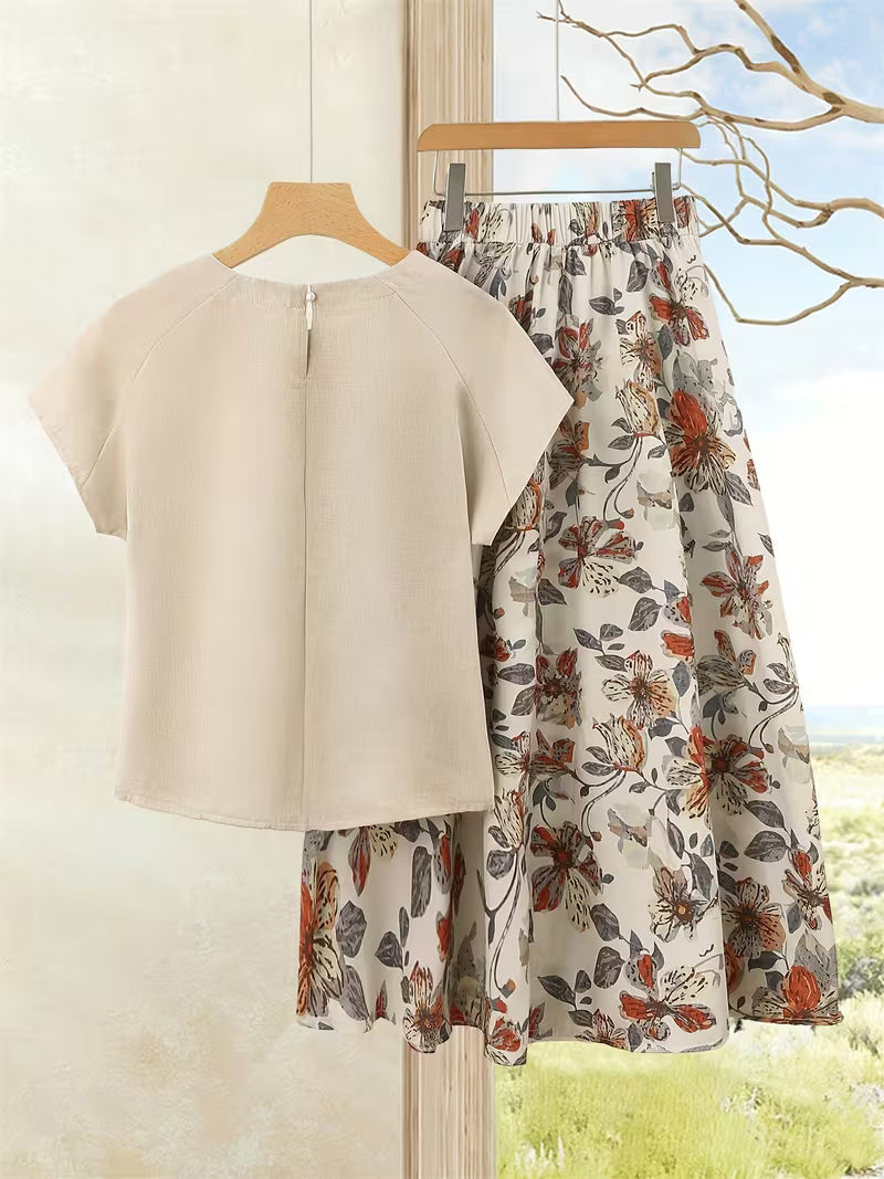 Boho Breeze Vintage Top & Printed Skirt Set