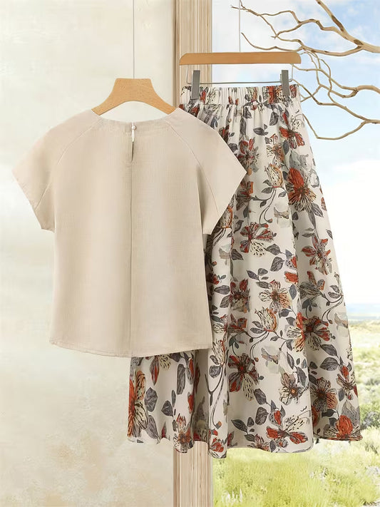 Boho Breeze Vintage Top & Printed Skirt Set