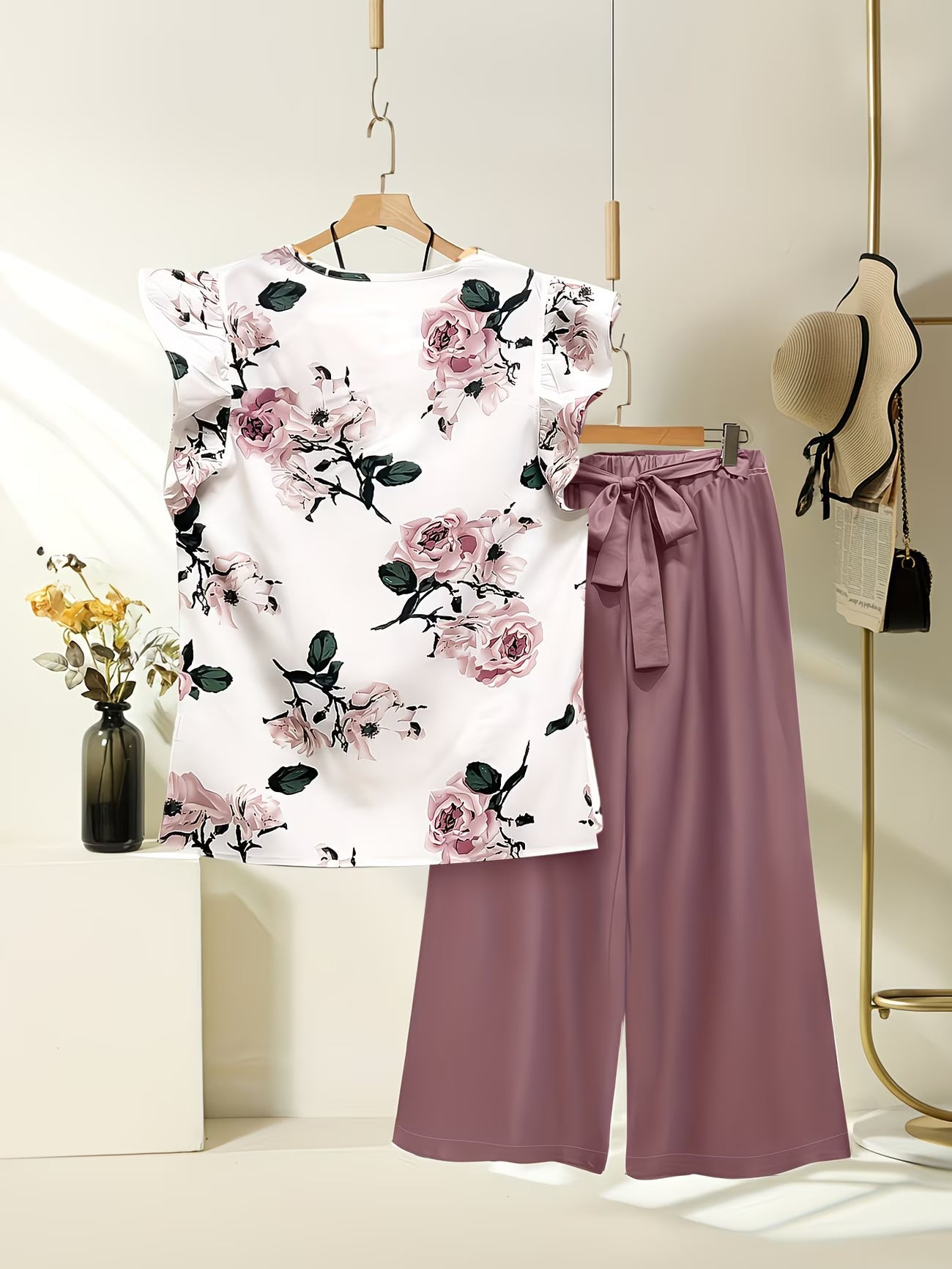 Paisley Elegance V-Neck Pleated Co-Ord Set