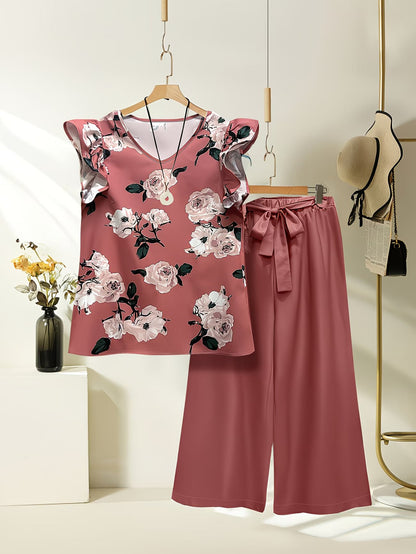 Paisley Elegance V-Neck Pleated Co-Ord Set