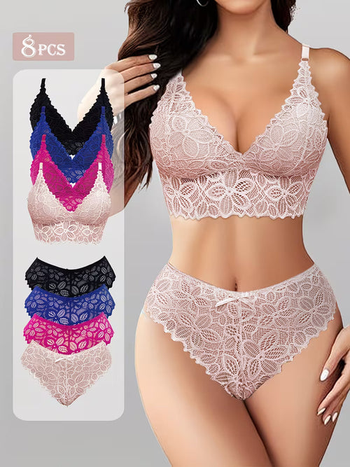 Luxury French Lace Lingerie Set (8PCS)
