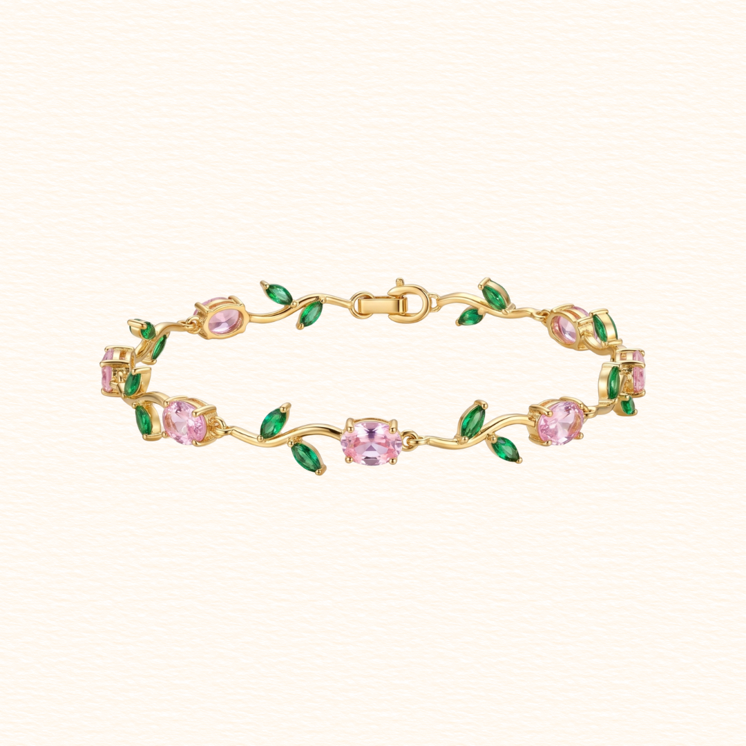 Pink Green Tulip Bracelet (Gold )