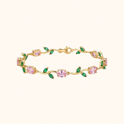 Pink Green Tulip Bracelet (Gold )