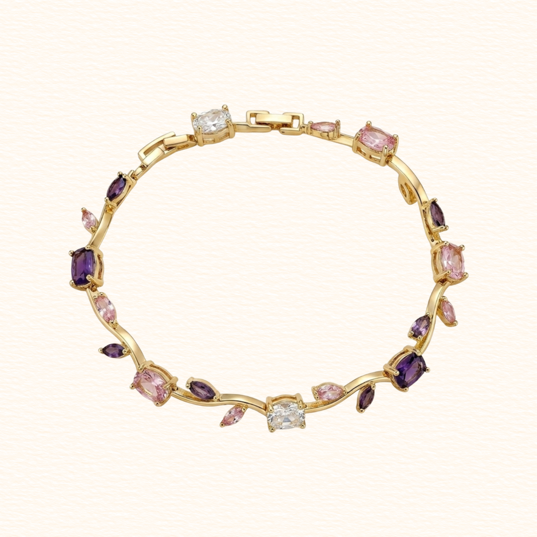 Pink Purple Tulip Crystal Bracelet