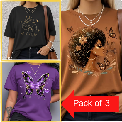 Pack of 3 Women’s Graphic Printed T-Shirts | Casual Stylish Cotton Tees