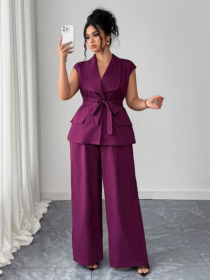 Power Style Plus Size Vest & Wide-Leg Pants Set for Work & Beyond