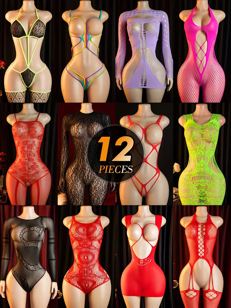 Elegant Lace & Fishnet Bodysuit Set