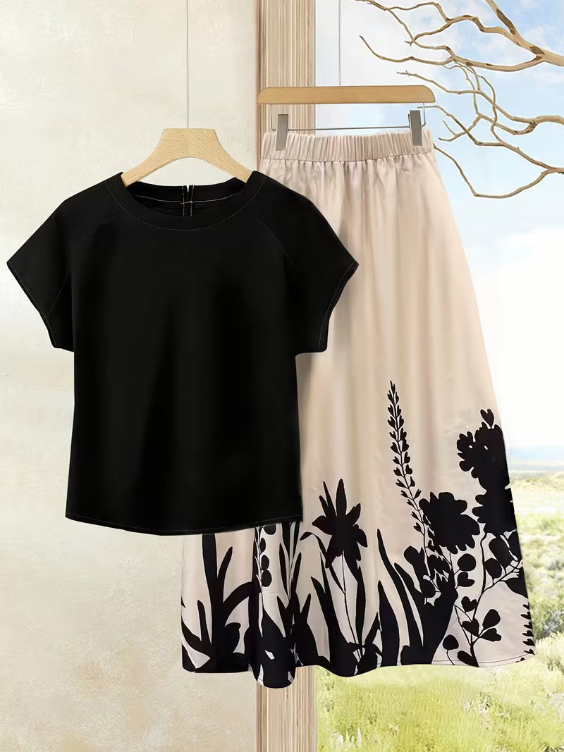 Boho Breeze Vintage Top & Printed Skirt Set